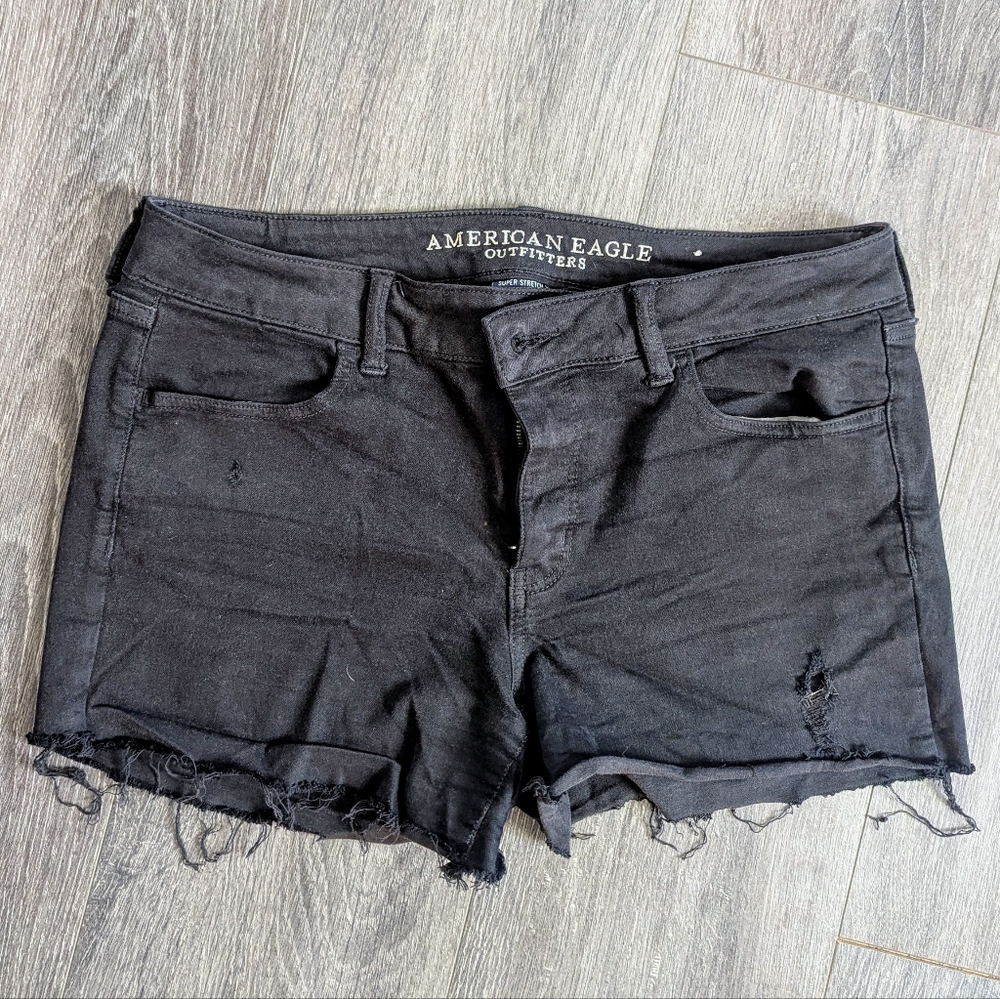 American Eagle Outfitters Black Frayed Jean Shorts